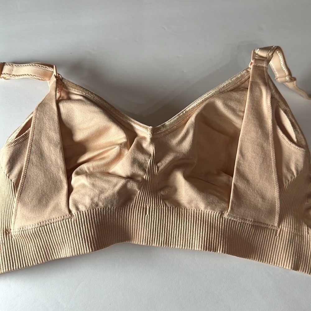 Women’s Nursing Bra Maternity Small Removable Pads Stretch Wireless Beige 1452 - Picture 7 of 11